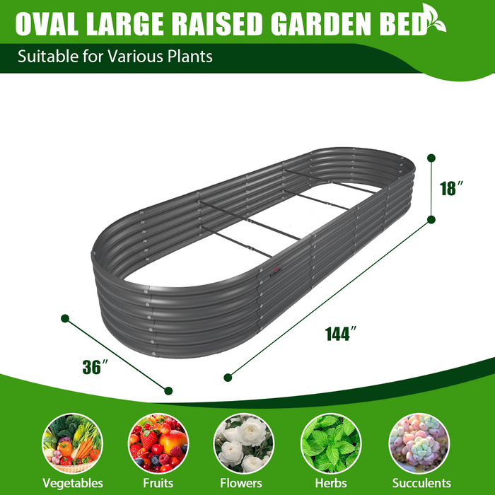 18" Tall 12x3 ft Rust-Resistant Raised Garden Bed - Anleolife #quartz-gray