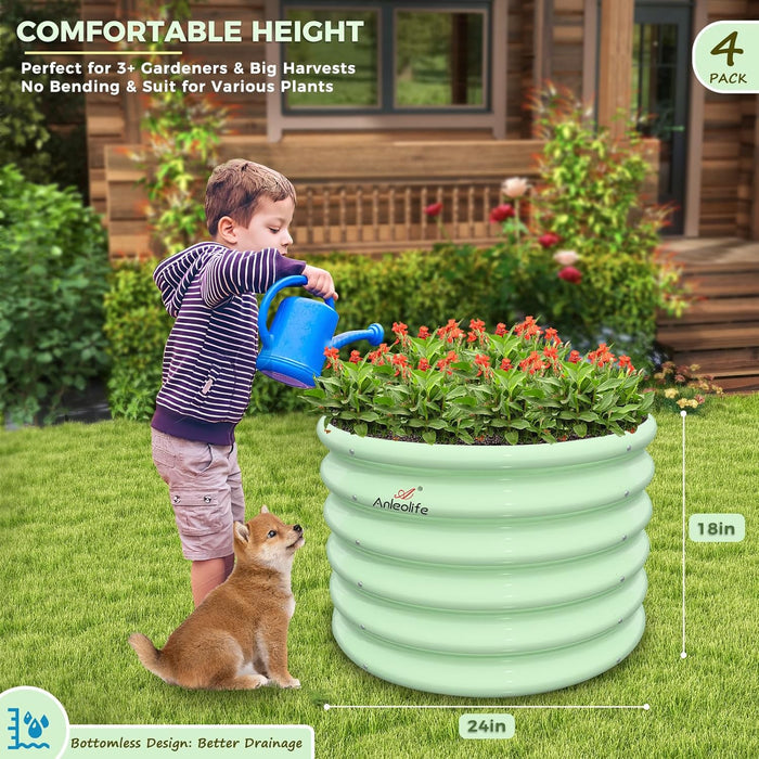 18" Tall 24" Wide Round Galvanized Steel Kids Raised Garden Beds (Set of 4) - Anleolife