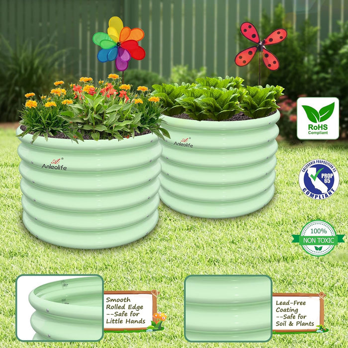 18" Tall 24" Wide Round Galvanized Steel Kids Raised Garden Beds (Set of 4) - Anleolife