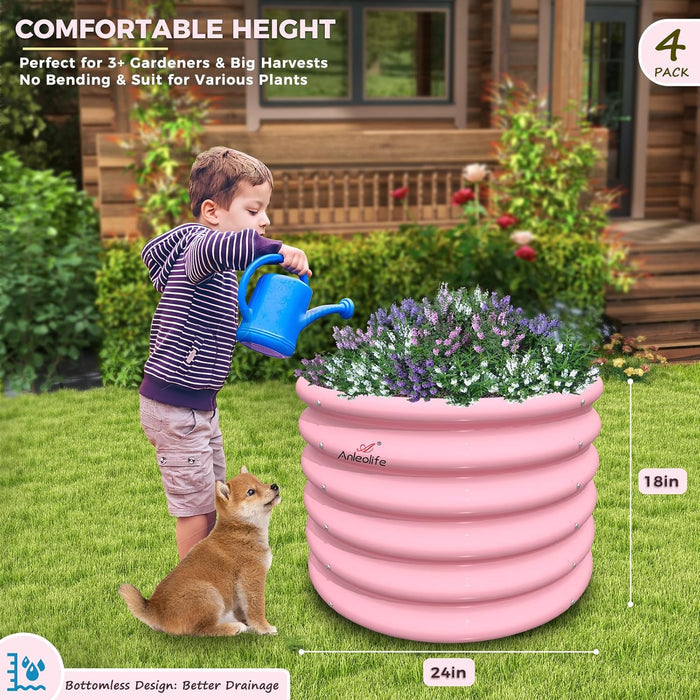 18" Tall 24" Wide Round Sturdy Kids Raised Garden Beds (Set of 4) - Anleolife