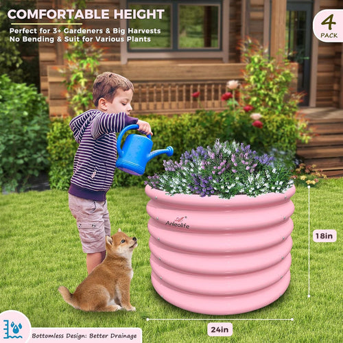 18" Tall 24" Wide Round Sturdy Kids Raised Garden Beds (Set of 4) - Anleolife