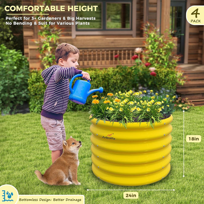 18" Tall 24" Wide Round Kids Raised Garden Beds (Set of 4) - Anleolife