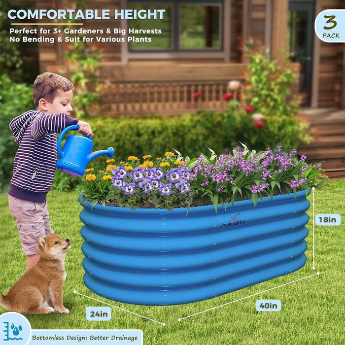 18" Tall 3x2 ft Easy Assembly Kids Raised Garden Beds (Set of 3) - Anleolife