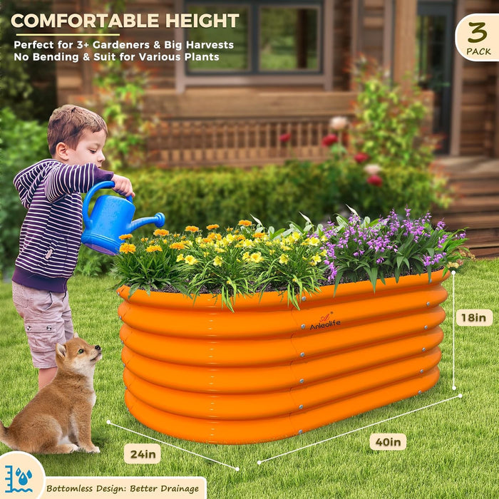 18" Tall 3x2 ft Galvanized Steel Kids Raised Garden Beds (Set of 3) - Anleolife