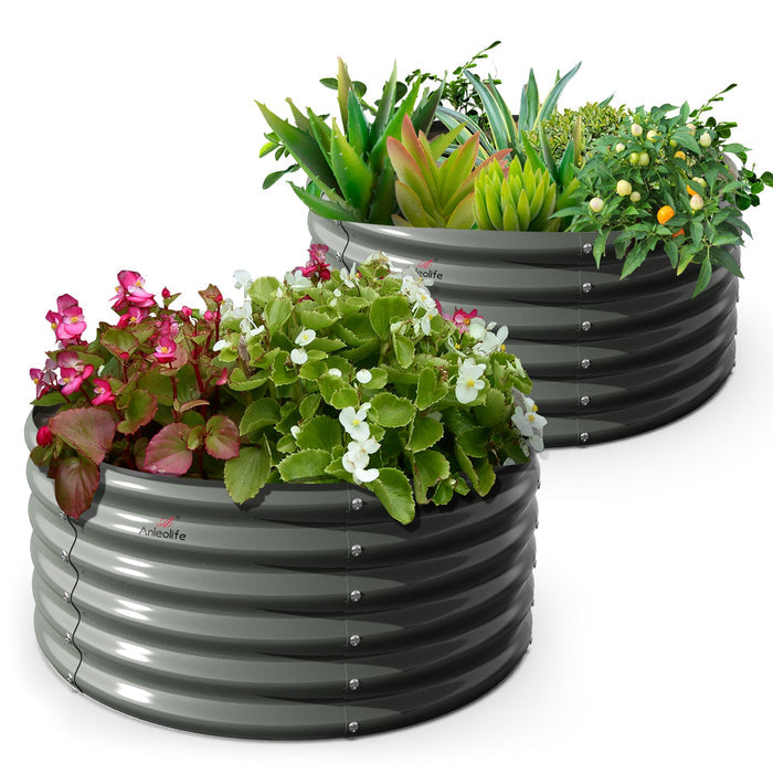 18" Tall 48" Wide Galvanized Steel Raised Garden Beds (Set of 2) - Anleolife