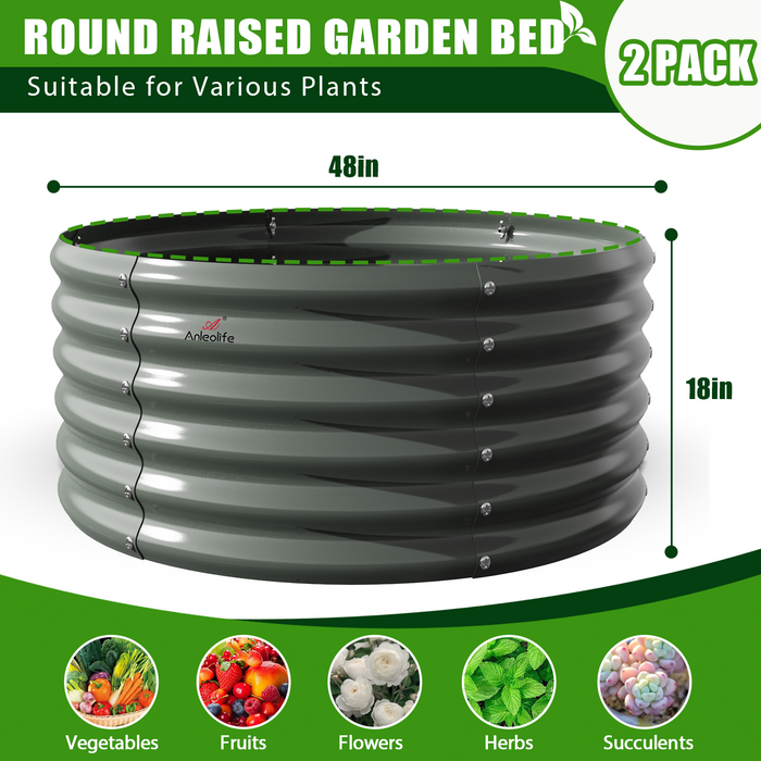 18" Tall 48" Wide Galvanized Steel Raised Garden Beds (Set of 2) - Anleolife #quartz-gray