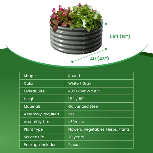 18" Tall 48" Wide Galvanized Steel Raised Garden Beds (Set of 2) - Anleolife #quartz-gray