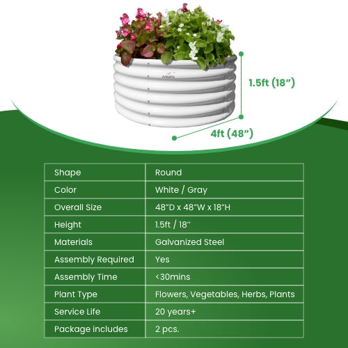18" Tall 48" Wide Round Raised Garden Beds (Set of 2) - Anleolife