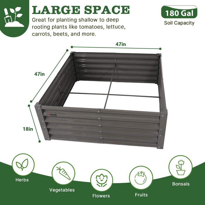 18" Tall 4x4 ft Galvanized Steel Raised Garden Bed