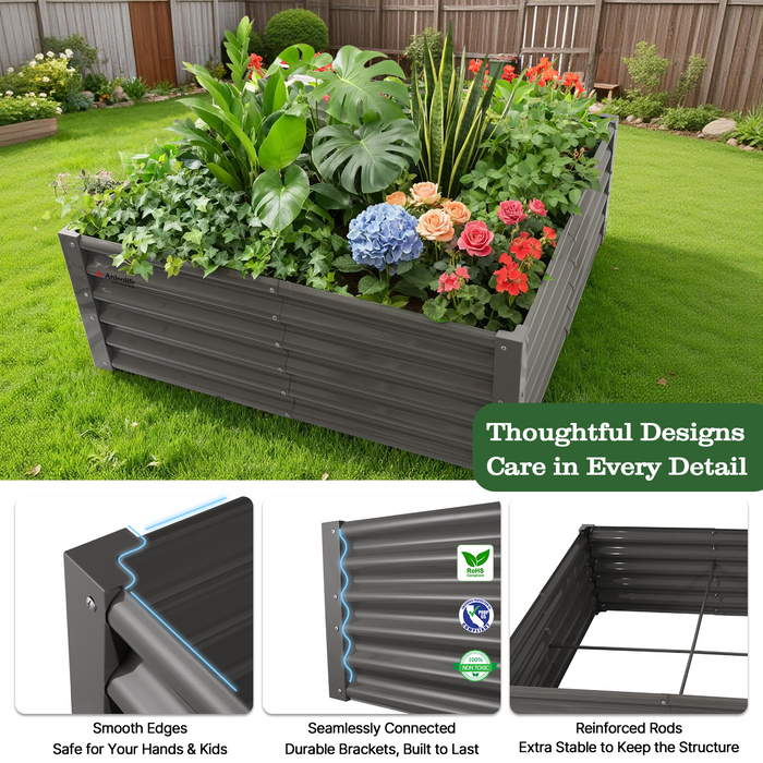 18" Tall 4x4 ft Galvanized Steel Raised Garden Bed