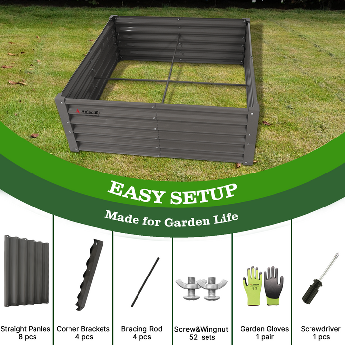 18" Tall 4x4 ft Galvanized Steel Raised Garden Bed