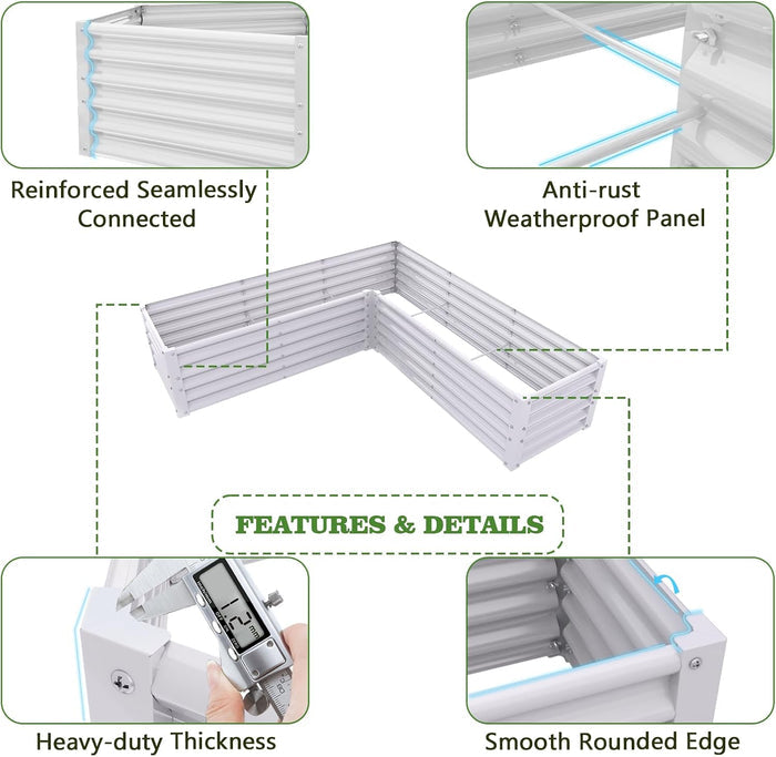 18" Tall 6.2x6.2 ft L-Shaped Raised Garden Bed - Anleolife #antique-white