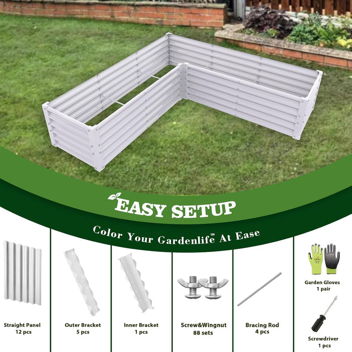18" Tall 6.2x6.2 ft L-Shaped Raised Garden Bed - Anleolife #antique-white
