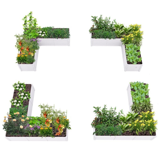18" Tall 6.2x6.2 ft L-Shaped Raised Garden Bed - Anleolife #antique-white