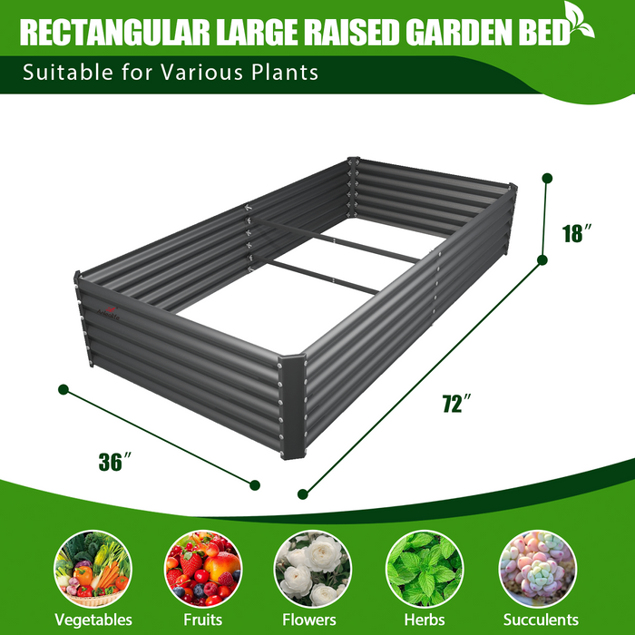18" Tall 6x3 ft Galvanized Steel Raised Garden Bed - Anleolife #quartz-gray