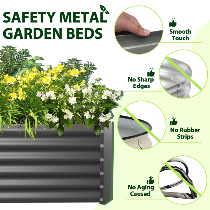 18" Tall 6x3 ft Galvanized Steel Raised Garden Bed - Anleolife #quartz-gray