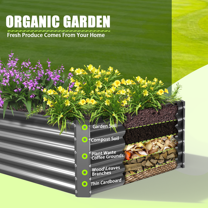 18" Tall 6x3 ft Galvanized Steel Raised Garden Bed - Anleolife #quartz-gray