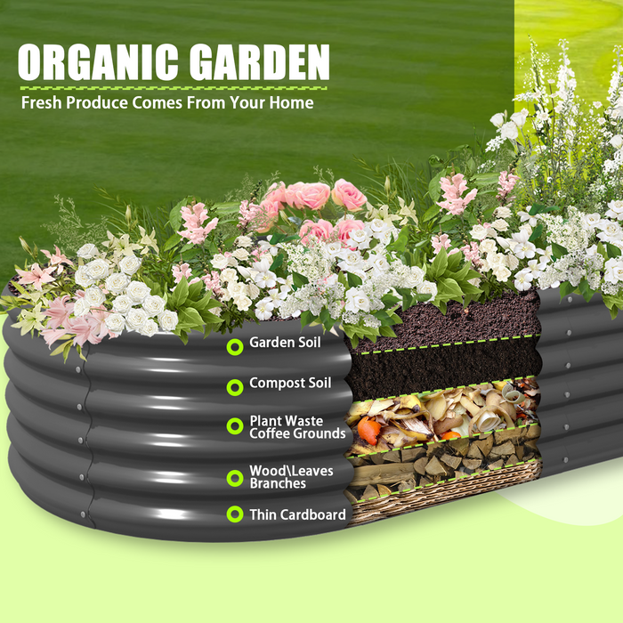 18" Tall 8x4 ft Galvanized Steel Raised Garden Bed - Anleolife #quartz-gray