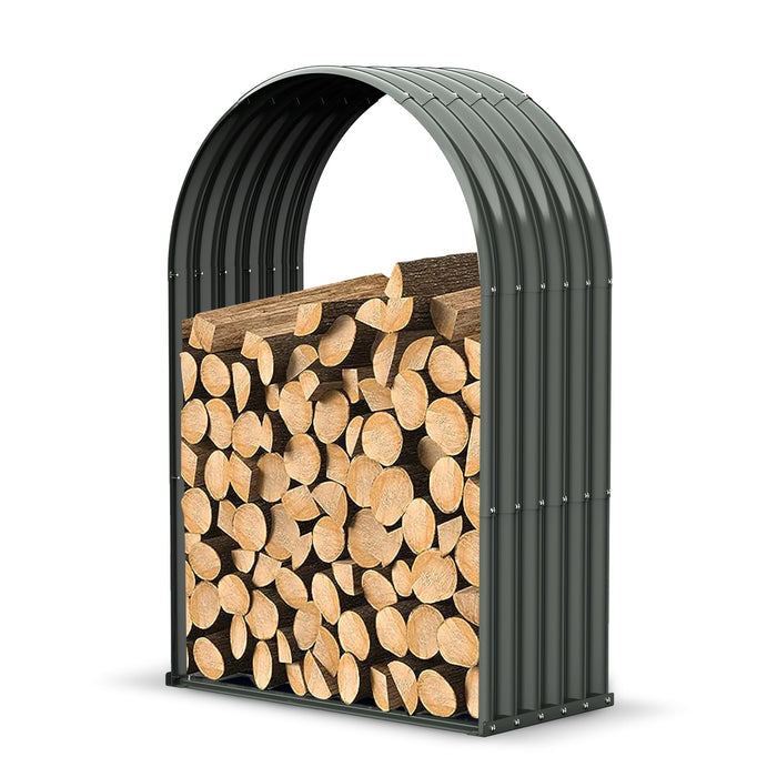 Arch-Shaped 18"D x 36"W x 54"H,20.25 Cube Ft Storage Heavy Duty Metal Firewood Racks Log Holder, Grey Galvanized Steel Shed, Rainproof - Anleolife