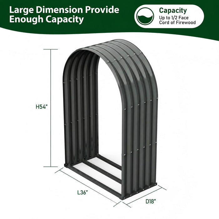 20.25 Cubic Ft Arch-Shaped Galvanized Steel Firewood Rack, 36"W x 18"D x 54"H