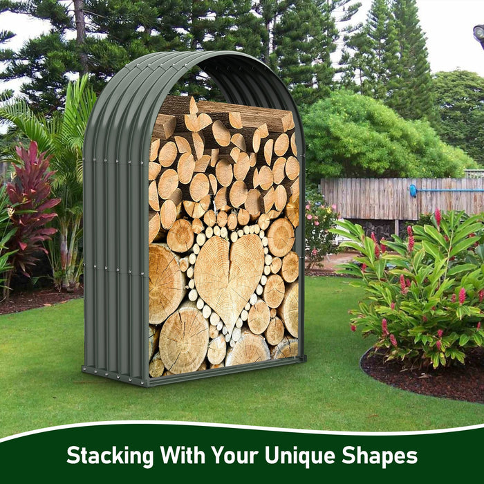 Arch-Shaped 18"D x 36"W x 54"H,20.25 Cube Ft Storage Heavy Duty Metal Firewood Racks Log Holder, Grey Galvanized Steel Shed, Rainproof - Anleolife