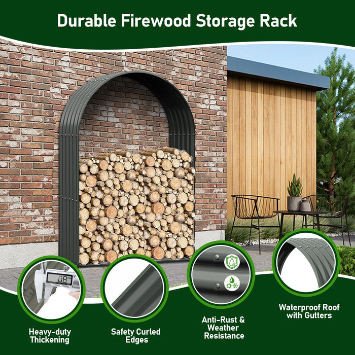 Arch-Shaped 18"D x 36"W x 54"H,20.25 Cube Ft Storage Heavy Duty Metal Firewood Racks Log Holder, Grey Galvanized Steel Shed, Rainproof - Anleolife