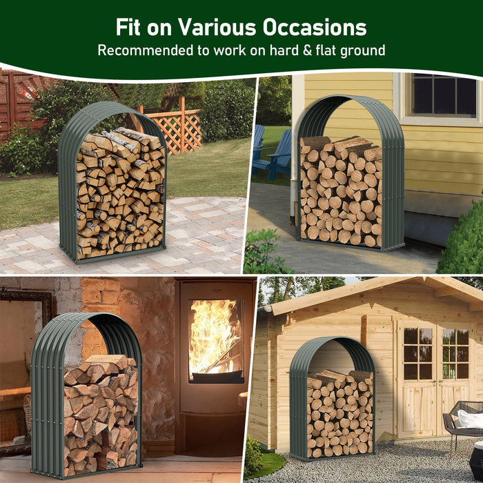 Arch-Shaped 18"D x 36"W x 54"H,20.25 Cube Ft Storage Heavy Duty Metal Firewood Racks Log Holder, Grey Galvanized Steel Shed, Rainproof - Anleolife