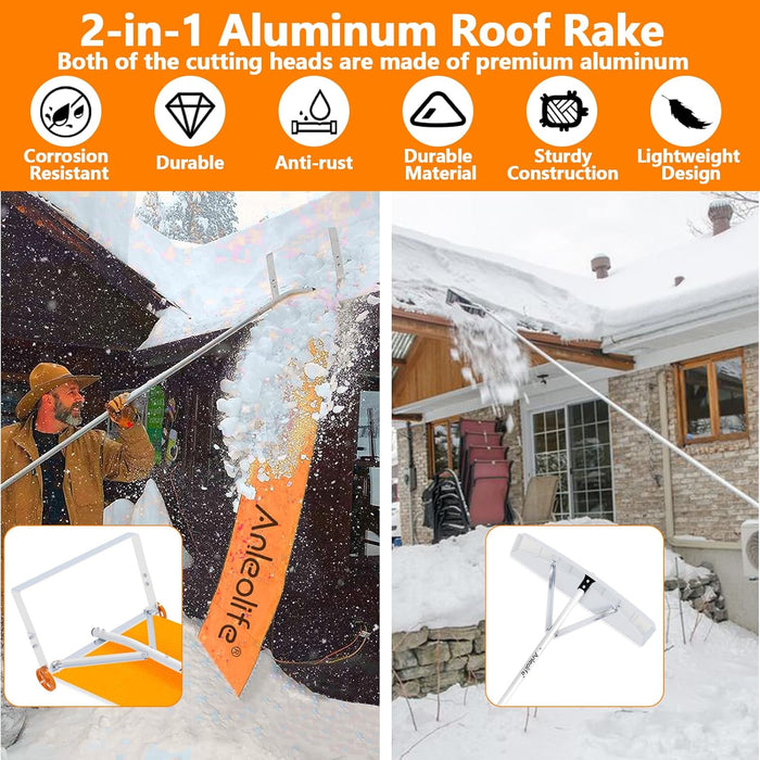 21ft Adjustable Telescoping Roof Rake Snow Removal Tool ,with 25" Blade & Slide Cloth,Roll Wheels, Anti-Slip Handle - Anleolife
