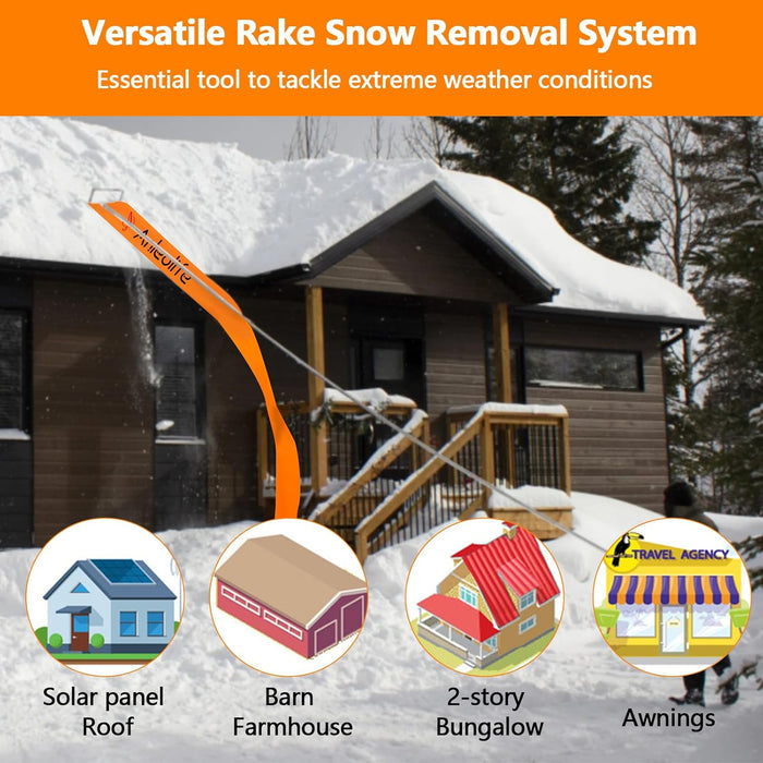 21ft Adjustable Telescoping Roof Rake Snow Removal Tool ,with 25" Blade & Slide Cloth,Roll Wheels, Anti-Slip Handle - Anleolife