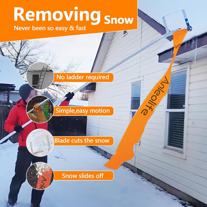 21ft Adjustable Telescoping Roof Rake Snow Removal Tool ,with 25" Blade & Slide Cloth,Roll Wheels, Anti-Slip Handle - Anleolife