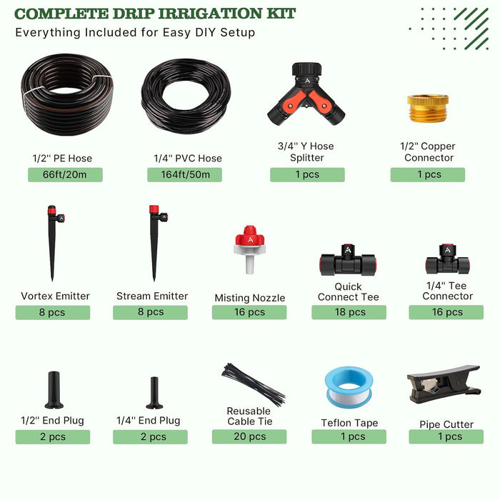 230FT Drip Irrigation System Kit for Raised Garden Beds & Backyard Gardens