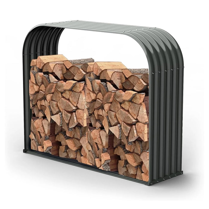 24 Cubic Ft Covered Galvanized Steel Firewood Rack, 54"W x 18"D x 43"H