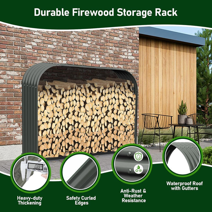 18"D x 54"W x 43"H,24 Cube Ft Storage Metal Firewood Racks Log Holder ,Grey Galvanized Steel Shed, Water-Resistant Cover - Anleolife