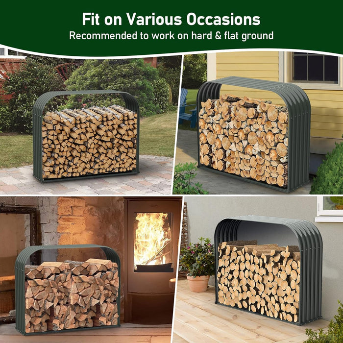 18"D x 54"W x 43"H,24 Cube Ft Storage Metal Firewood Racks Log Holder ,Grey Galvanized Steel Shed, Water-Resistant Cover - Anleolife