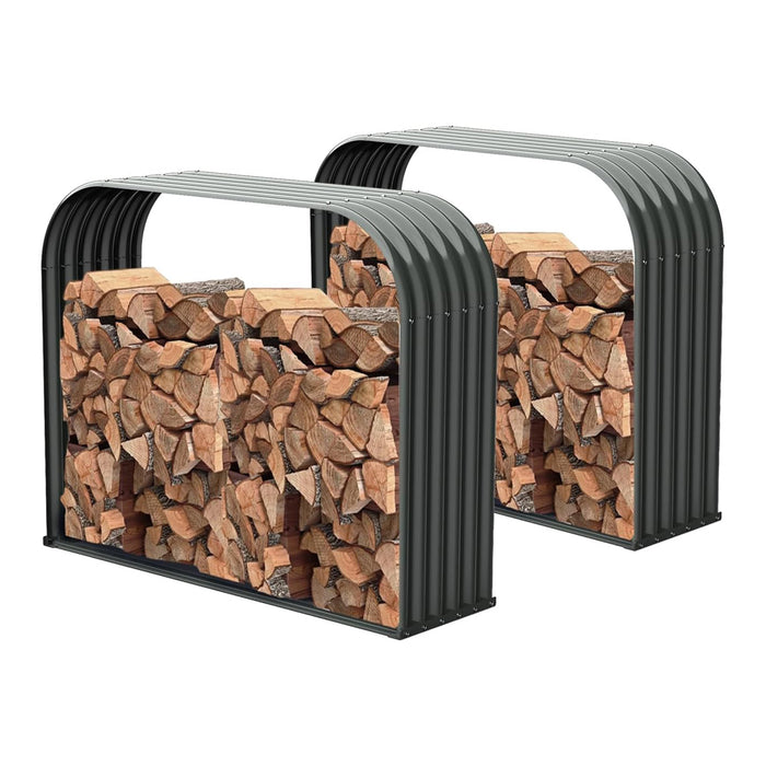 24 Cubic Ft Covered Galvanized Steel Firewood Rack, 54"W x 18"D x 43"H