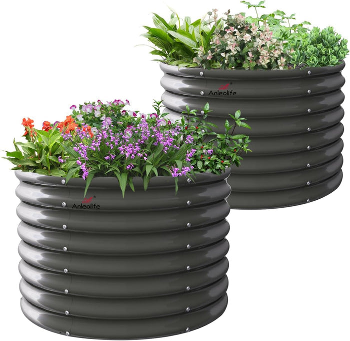 24" Extra Tall 35" Wide Round Raised Garden Beds (Set of 2) - Anleolife #quartz-gray_2-pack