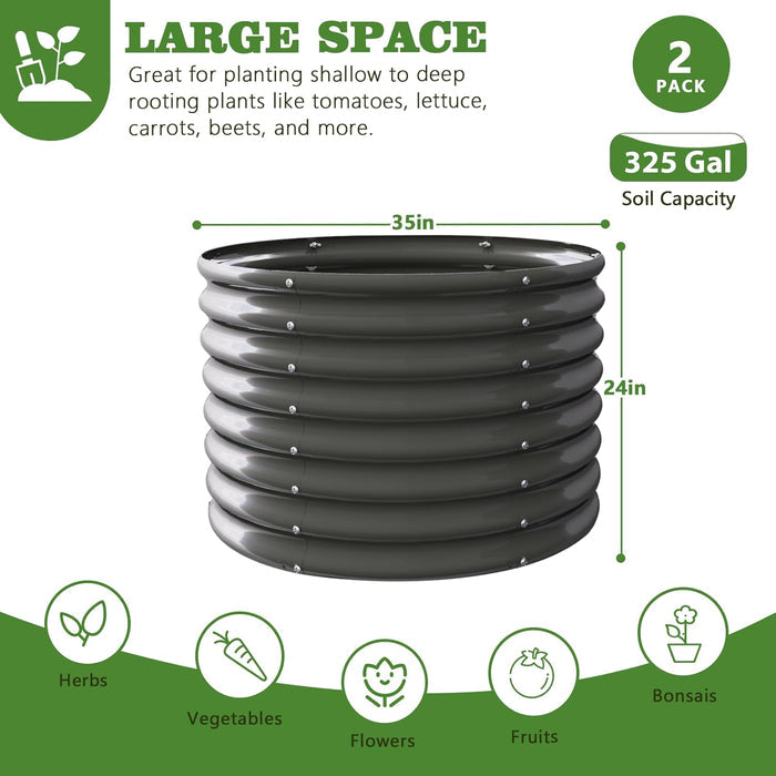 24" Extra Tall 35" Wide Round Raised Garden Beds (Set of 2) - Anleolife #quartz-gray_2-pack