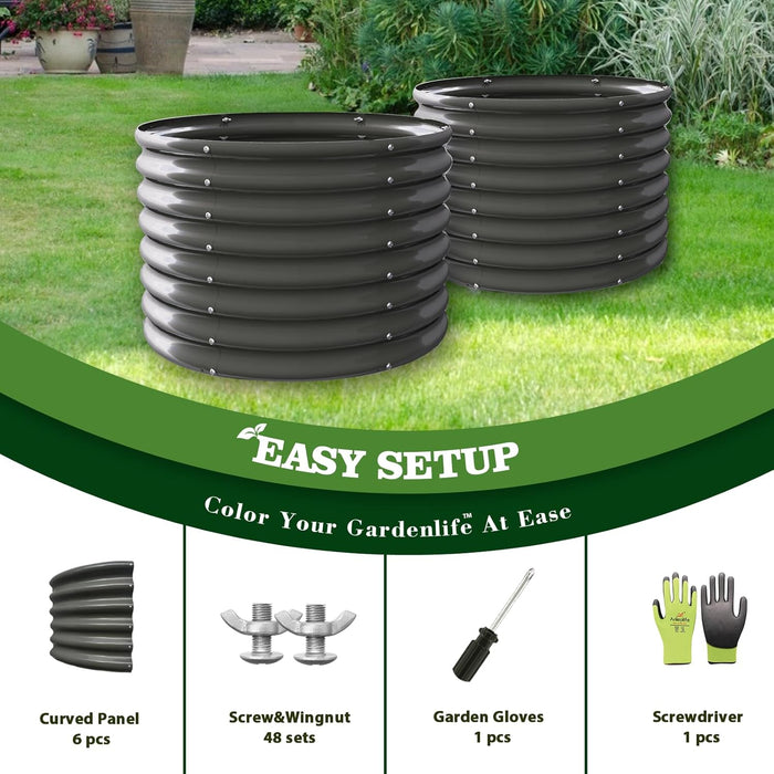 24" Extra Tall 35" Wide Round Raised Garden Beds (Set of 2) - Anleolife #quartz-gray_2-pack