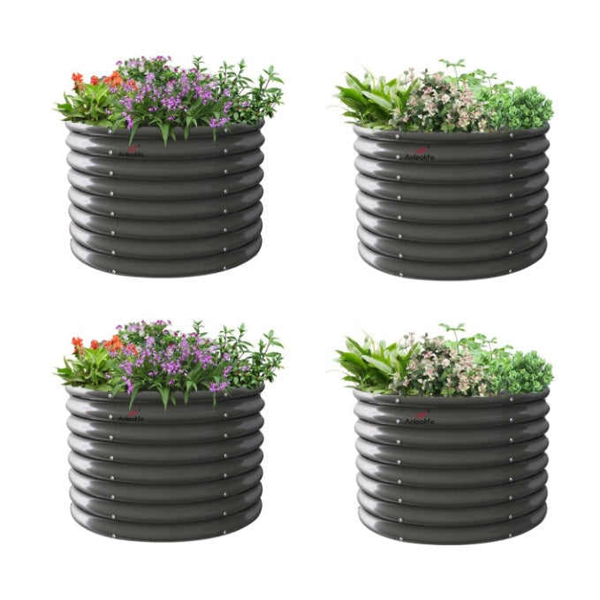 24" Extra Tall 35" Wide Round Raised Garden Beds (Set of 2) - Anleolife #quartz-gray_4-pack