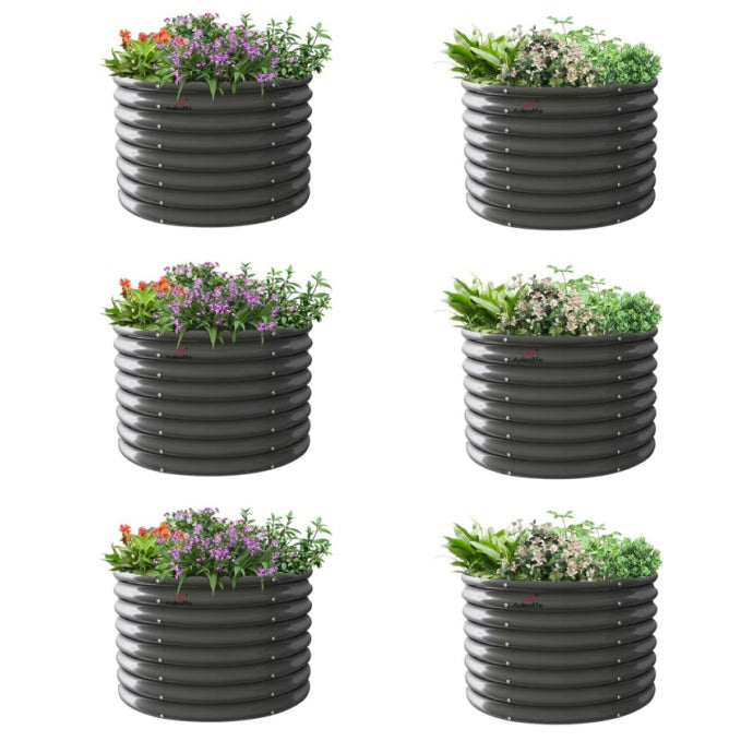 24" Extra Tall 35" Wide Round Raised Garden Beds (Set of 2) - Anleolife #quartz-gray_6-pack