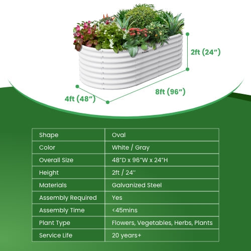 24" Extra Tall 8x4 ft Modular Raised Garden Bed - Anleolife #antique-white