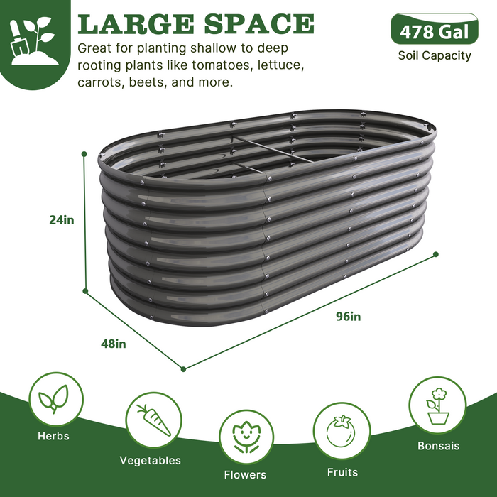 Garden planter with dimensions and capacity details #quartz-gray