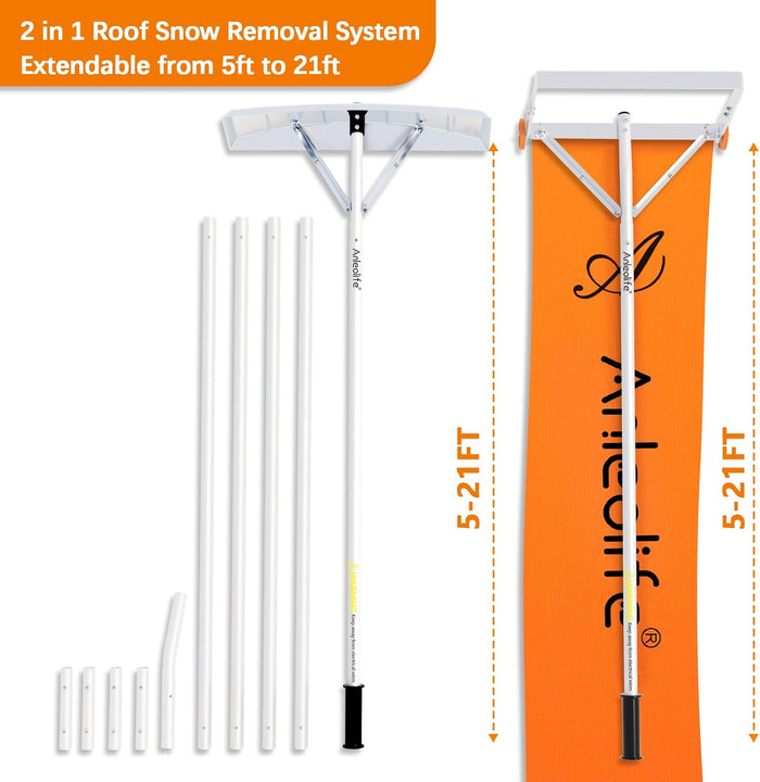 2in1 Roof Rake Snow Removal System Combo Pack,Telescopic Heavy Duty Snow Shovel - Anleolife