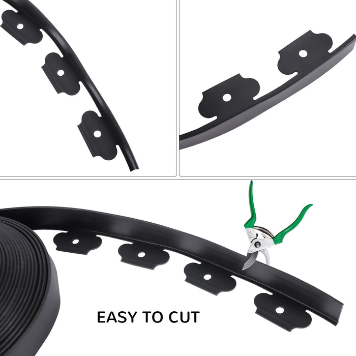2''x 40ft No-dig Black Plastic Garden Landscape Edging Kit, 48pcs Spikes incl. - Anleolife