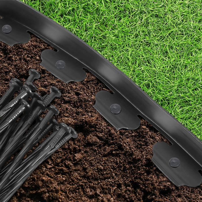 2''x60ft No-dig Black Plastic Garden Landscape Edging Kit, 72pcs Spikes incl. - Anleolife