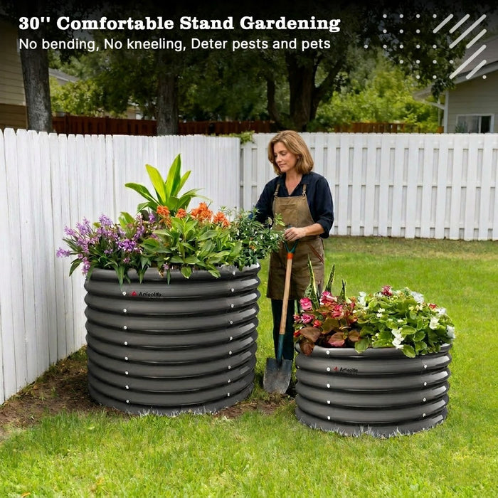 30" Extra Tall 36" Wide Round Galvanized Steel Raised Garden Bed