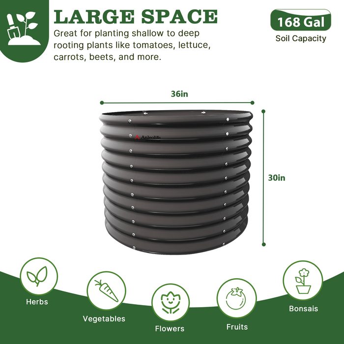 30" Extra Tall 36" Wide Round Galvanized Steel Raised Garden Bed