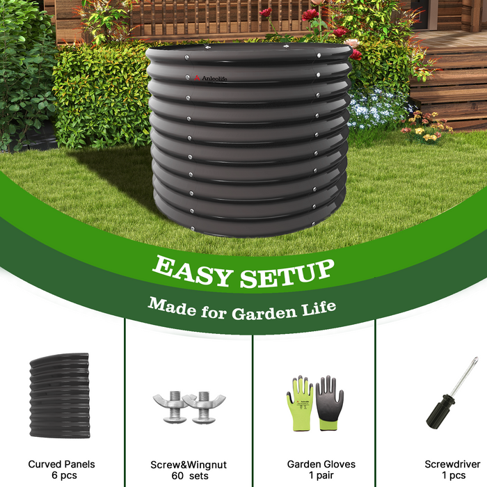 30" Extra Tall 36" Wide Round Galvanized Steel Raised Garden Bed