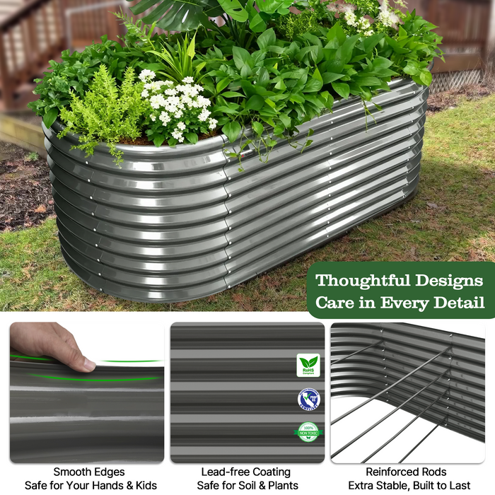 30" Extra Tall 6x3 ft Galvanized Steel Raised Garden Bed