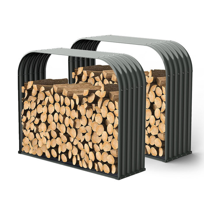 Set of 2:18"D x 59"W x 48"H,32 cube feet,Heavy Duty Log Holder, Galvanized Steel Firewood Storage Shed,Gray - Anleolife